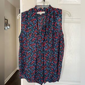 LOFT Sleeveless Floral Blouse - Blue and Red